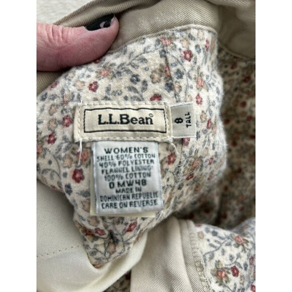 LL Bean Floral Print Flannel Lined High Rise Straight Leg Khaki Pants Beige 8T - Picture 5 of 11